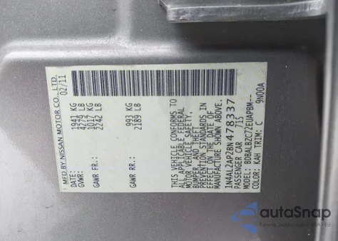 2011 Nissan Altima 2.5 Sl z USA, uszkodzony, nr VIN 1N4AL2AP2BN478337